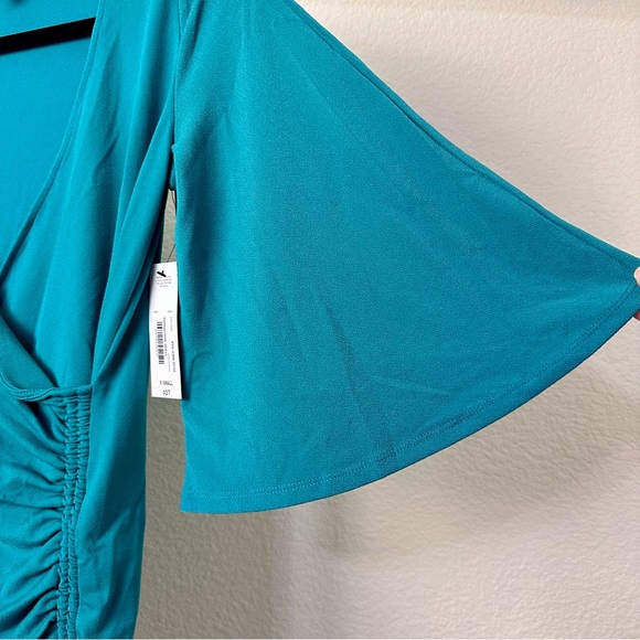 Worthington NWT Turquoise 3/4 Bell Sleeve Wrap Up Blouse - Picture 3 of 3